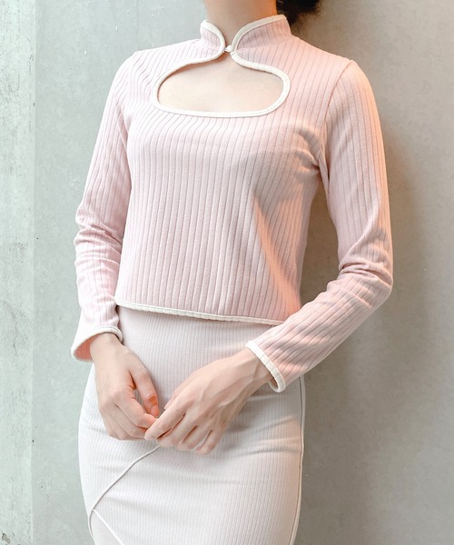 lilLilly(リルリリー)の「チャイナリブトップス(ニット/セーター・レディース・ホワイト/ブラック/ピンク/ブルー・FREE)」の13枚目の写真