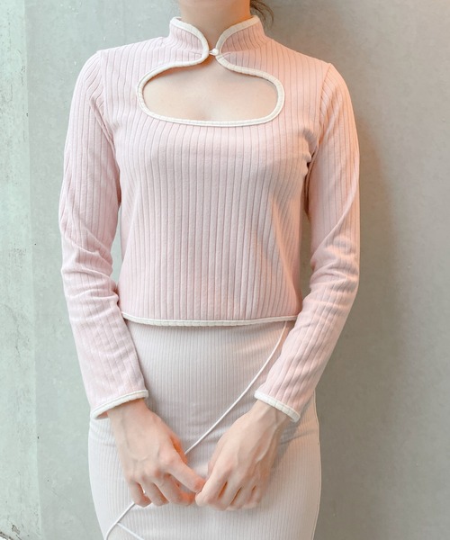 lilLilly(リルリリー)の「チャイナリブトップス(ニット/セーター・レディース・ホワイト/ブラック/ピンク/ブルー・FREE)」の14枚目の写真