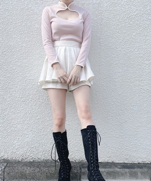 lilLilly(リルリリー)の「チャイナリブトップス(ニット/セーター・レディース・ホワイト/ブラック/ピンク/ブルー・FREE)」の15枚目の写真