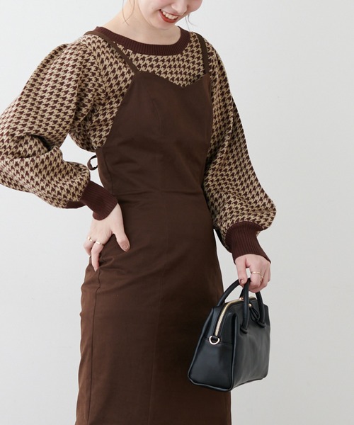 natural couture（ナチュラルクチュール）の「千鳥格子ダブルジャガードニット（ニット/セーター・レディース・ネイビー/ブラウン/グレー・FREE）」の2枚目の写真