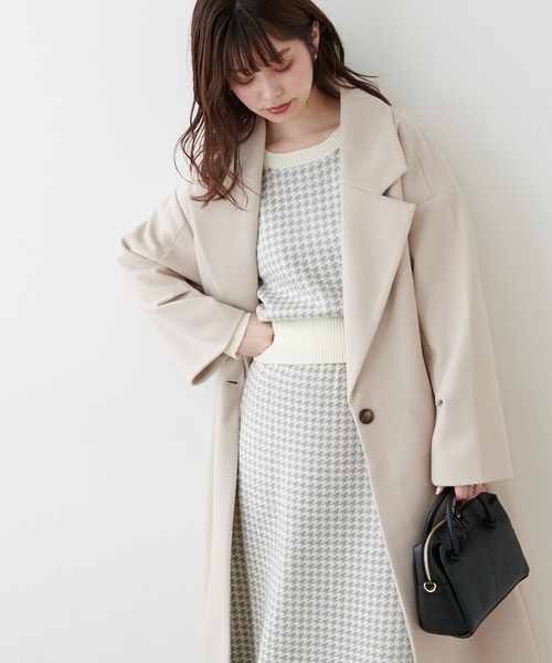 natural couture（ナチュラルクチュール）の「千鳥格子ダブルジャガードニット（ニット/セーター・レディース・ネイビー/ブラウン/グレー・FREE）」の14枚目の写真