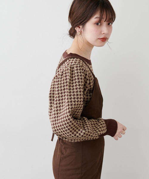 natural couture（ナチュラルクチュール）の「千鳥格子ダブルジャガードニット（ニット/セーター・レディース・ネイビー/ブラウン/グレー・FREE）」の11枚目の写真