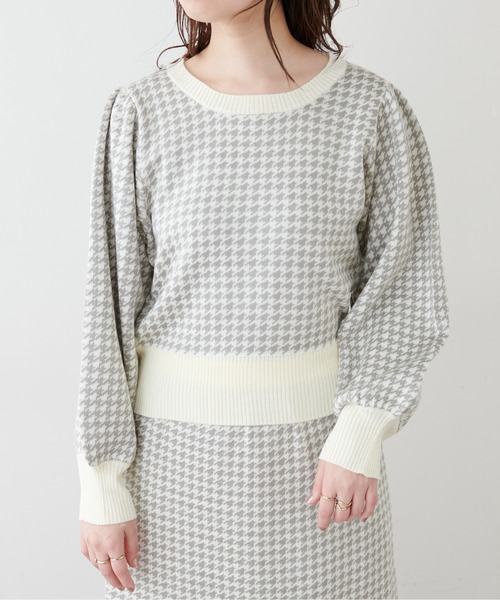 natural couture（ナチュラルクチュール）の「千鳥格子ダブルジャガードニット（ニット/セーター・レディース・ネイビー/ブラウン/グレー・FREE）」の19枚目の写真