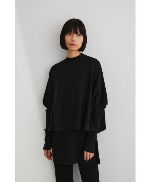 STYLEMIXER(スタイルミキサー)の「2ピースポンチョレイヤードニット(ニット/セーター・レディース・ライトブラウン/チャコールグレー/ブラック・FREE)」の2枚目の写真