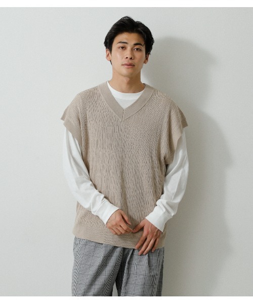 AZUL by moussy(アズールバイマウジー)の「SURFACE CHANGE KNIT VEST/サーフェスチェンジニットベスト(ベスト・メンズ・オフホワイト/ベージュ/ブラック・MEDIUM/LARGE)」の22枚目の写真