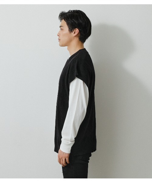 AZUL by moussy(アズールバイマウジー)の「SURFACE CHANGE KNIT VEST/サーフェスチェンジニットベスト(ベスト・メンズ・オフホワイト/ベージュ/ブラック・MEDIUM/LARGE)」の17枚目の写真