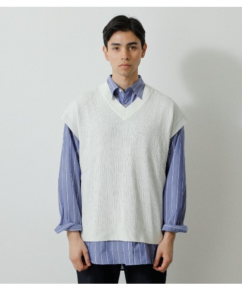 AZUL by moussy(アズールバイマウジー)の「SURFACE CHANGE KNIT VEST/サーフェスチェンジニットベスト(ベスト・メンズ・オフホワイト/ベージュ/ブラック・MEDIUM/LARGE)」の7枚目の写真