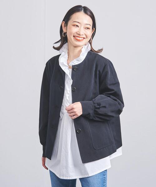 【美品】UNITED ARROWSネイビー ノーカラー ジャケット＆パンツ UNITED ARROWS green label relaxing ノーカラーツイード