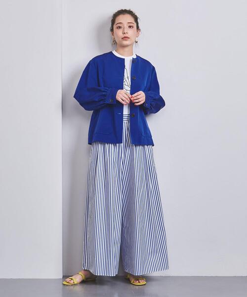 新品未使用 ユナイテッドアローズ ネイビー 紺 ノーカラージャケット 麻混紡 BYユナイテッドアローズ/春夏秋/上品リネン混ノーカラー