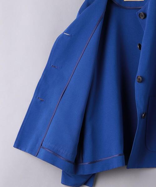 新品未使用 ユナイテッドアローズ ネイビー 紺 ノーカラージャケット 麻混紡 BYユナイテッドアローズ/春夏秋/上品リネン混ノーカラー