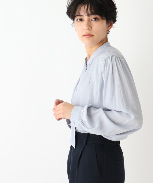 index（インデックス）の「◆パウダーサテンシャーリングボウタイブラウス【WEB限定サイズ】（シャツ/ブラウス・レディース・サックスブルー/ネイビー/ライトグレー/ホワイト系4・40/36/38/42）」の12枚目の写真