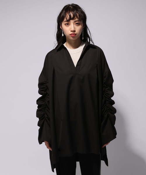 【未使用 タグ付き】HARE ハレ ソデレイヤードシャツ ブラック HARE（ハレ）の「ソデギャザーシャツ(HARE)（シャツ/ブラウス