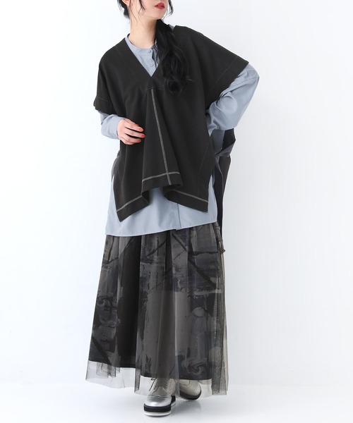 osharewalker（オシャレウォーカー）の「【廃盤】『ミニ裏毛配色ステッチベスト』（ベスト・レディース・ブラック/カーキ・FREE）」の8枚目の写真