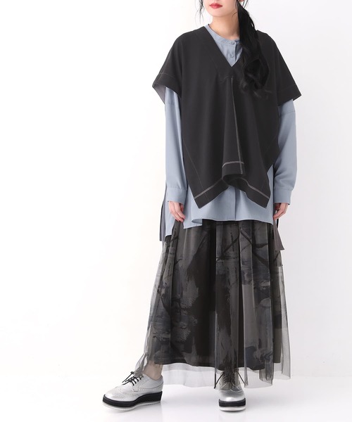 osharewalker（オシャレウォーカー）の「【廃盤】『ミニ裏毛配色ステッチベスト』（ベスト・レディース・ブラック/カーキ・FREE）」の9枚目の写真