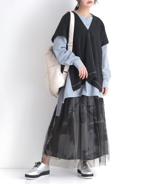 osharewalker（オシャレウォーカー）の「【廃盤】『ミニ裏毛配色ステッチベスト』（ベスト・レディース・ブラック/カーキ・FREE）」の12枚目の写真