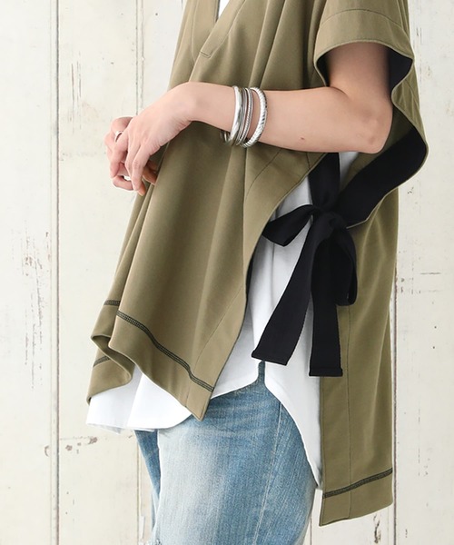 osharewalker（オシャレウォーカー）の「【廃盤】『ミニ裏毛配色ステッチベスト』（ベスト・レディース・ブラック/カーキ・FREE）」の14枚目の写真