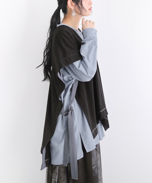 osharewalker（オシャレウォーカー）の「【廃盤】『ミニ裏毛配色ステッチベスト』（ベスト・レディース・ブラック/カーキ・FREE）」の4枚目の写真