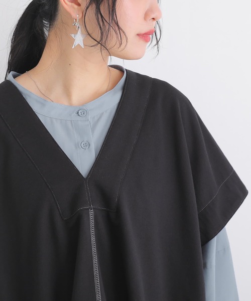 osharewalker（オシャレウォーカー）の「【廃盤】『ミニ裏毛配色ステッチベスト』（ベスト・レディース・ブラック/カーキ・FREE）」の5枚目の写真