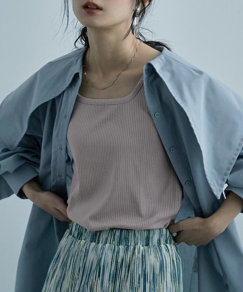 Fashion Letter(ファッションレター)の「ベーシックテレコリブタンクトップ(タンクトップ・レディース・ピンクベージュ/ブラック/ライトグリーン/パープル/オフホワイト・M)」の5枚目の写真