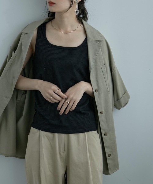 Fashion Letter(ファッションレター)の「ベーシックテレコリブタンクトップ(タンクトップ・レディース・ピンクベージュ/ブラック/ライトグリーン/パープル/オフホワイト・M)」の16枚目の写真