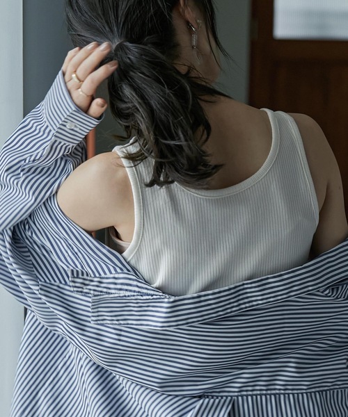 Fashion Letter(ファッションレター)の「ベーシックテレコリブタンクトップ(タンクトップ・レディース・ピンクベージュ/ブラック/ライトグリーン/パープル/オフホワイト・M)」の14枚目の写真