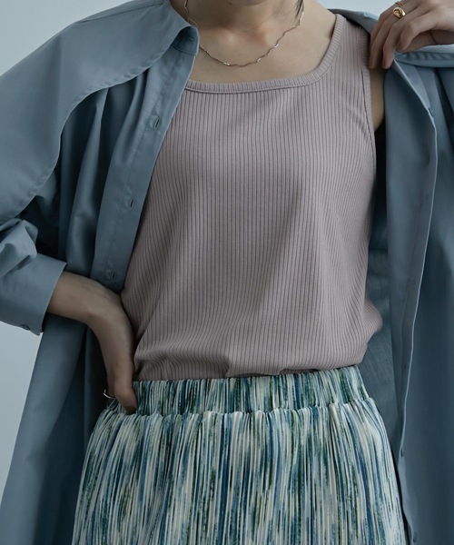 Fashion Letter(ファッションレター)の「ベーシックテレコリブタンクトップ(タンクトップ・レディース・ピンクベージュ/ブラック/ライトグリーン/パープル/オフホワイト・M)」の22枚目の写真