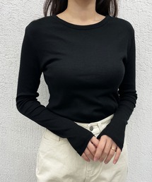 無地 リブ Uネック 長袖 Tシャツ