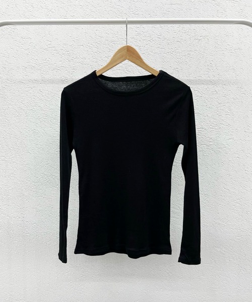 セール】無地 リブ Uネック 長袖 Tシャツ（Tシャツ/カットソー