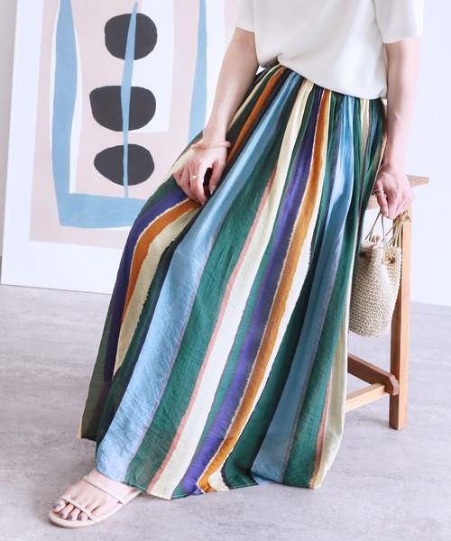 PLEATS PLEASE 多色ストライプロングスカート 変形ストライプロングスカート（スカート）｜reca（レカ）の