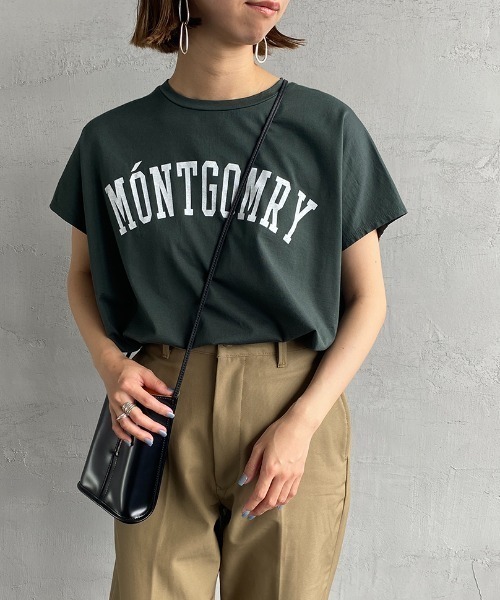 MICA&DEAL（マイカ＆ディール）の「[MICA&DEAL/マイカアンドディール] 別注 MONTGOMRY フレンチスリーブロゴプリントTシャツ（Tシャツ/カットソー・レディース・ホワイト/ブラック/グリーン・F）」の3枚目の写真