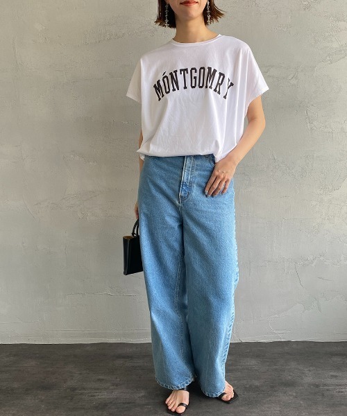 MICA&DEAL（マイカ＆ディール）の「[MICA&DEAL/マイカアンドディール] 別注 MONTGOMRY フレンチスリーブロゴプリントTシャツ（Tシャツ/カットソー・レディース・ホワイト/ブラック/グリーン・F）」の9枚目の写真