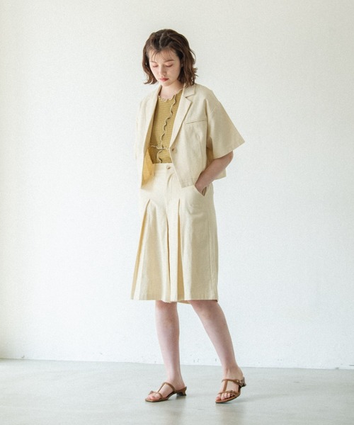 idem(イデム)の「【ZOZOTOWN限定】short sleeves jacket/ショート丈コットンジャケット(テーラードジャケット・レディース・ブラック/アイボリー/スモークピンク・FREE)」の10枚目の写真