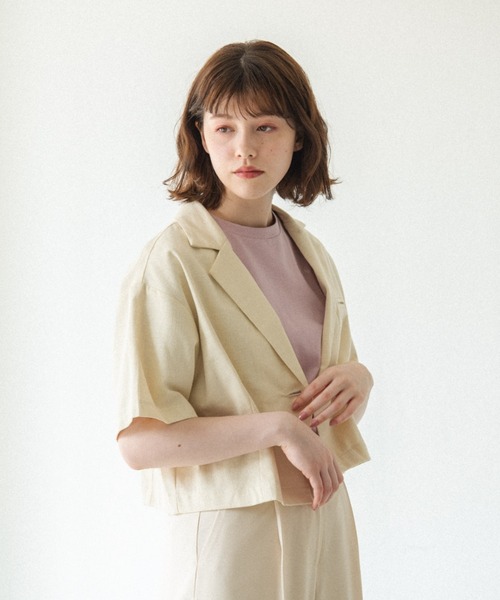 idem(イデム)の「【ZOZOTOWN限定】short sleeves jacket/ショート丈コットンジャケット(テーラードジャケット・レディース・ブラック/アイボリー/スモークピンク・FREE)」の11枚目の写真