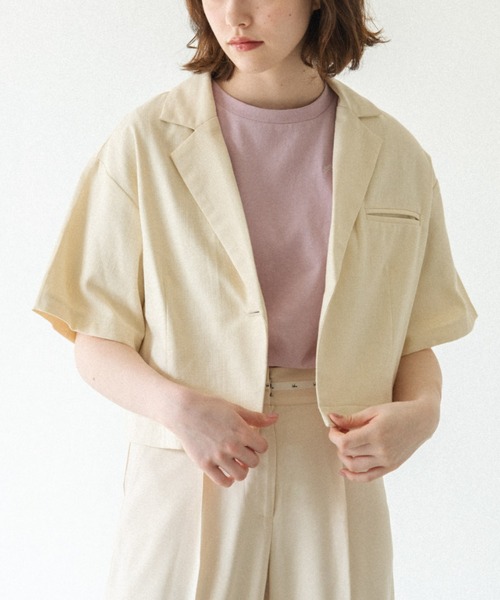 idem(イデム)の「【ZOZOTOWN限定】short sleeves jacket/ショート丈コットンジャケット(テーラードジャケット・レディース・ブラック/アイボリー/スモークピンク・FREE)」の5枚目の写真