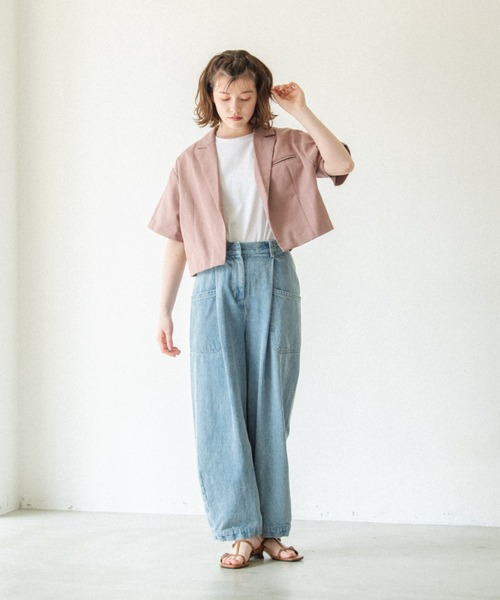 idem(イデム)の「【ZOZOTOWN限定】short sleeves jacket/ショート丈コットンジャケット(テーラードジャケット・レディース・ブラック/アイボリー/スモークピンク・FREE)」の9枚目の写真