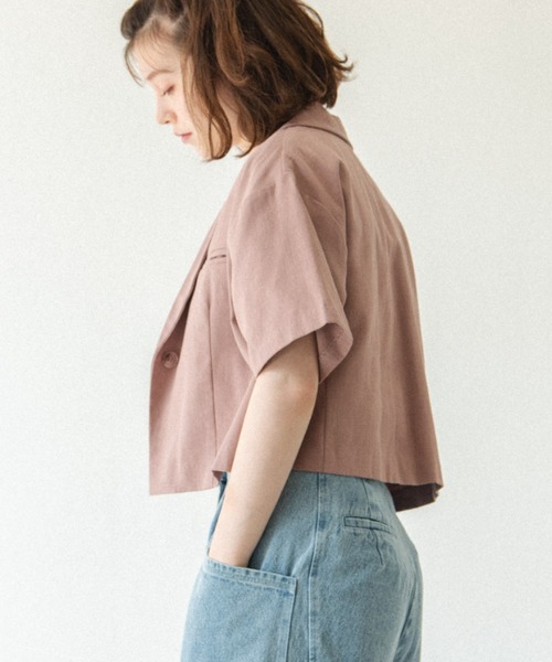 idem(イデム)の「【ZOZOTOWN限定】short sleeves jacket/ショート丈コットンジャケット(テーラードジャケット・レディース・ブラック/アイボリー/スモークピンク・FREE)」の15枚目の写真