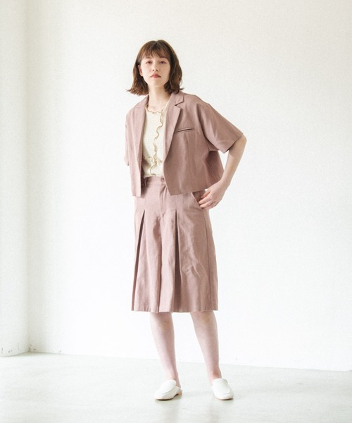 idem(イデム)の「【ZOZOTOWN限定】short sleeves jacket/ショート丈コットンジャケット(テーラードジャケット・レディース・ブラック/アイボリー/スモークピンク・FREE)」の8枚目の写真
