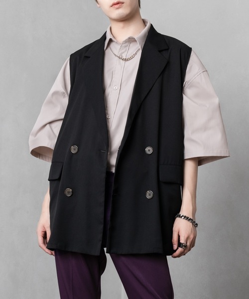 Adoon plain(アドーンプレーン)の「【Adoon plain】ダブルテーラードジレ(ベスト・メンズ・ブラック/ブルー/ライトブラウン・FREE)」の2枚目の写真