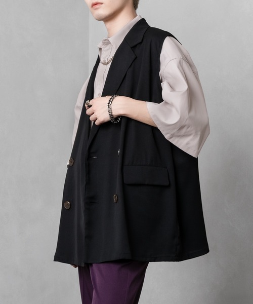 Adoon plain(アドーンプレーン)の「【Adoon plain】ダブルテーラードジレ(ベスト・メンズ・ブラック/ブルー/ライトブラウン・FREE)」の4枚目の写真