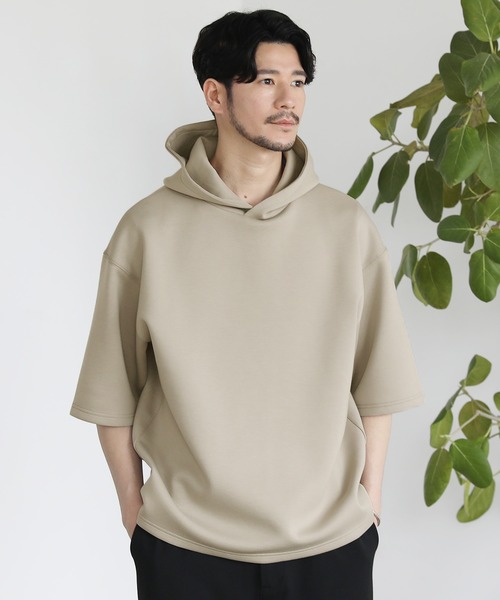 SPU（スプ）の「ハイポンチ半袖プルパーカー（パーカー・メンズ・ネイビー/カーキ/ベージュ/ブラック/ブラウン/グレー/チャコール・M/L/XL/S）」の6枚目の写真