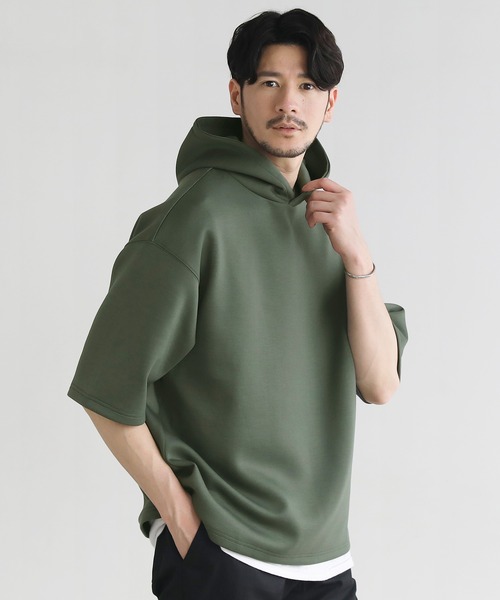 SPU（スプ）の「ハイポンチ半袖プルパーカー（パーカー・メンズ・ネイビー/カーキ/ベージュ/ブラック/ブラウン/グレー/チャコール・M/L/XL/S）」の7枚目の写真