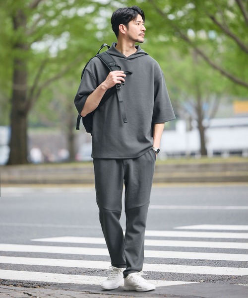 SPU（スプ）の「ハイポンチ半袖プルパーカー（パーカー・メンズ・ネイビー/カーキ/ベージュ/ブラック/ブラウン/グレー/チャコール・M/L/XL/S）」の12枚目の写真
