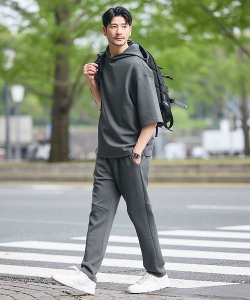 SPU（スプ）の「ハイポンチ半袖プルパーカー（パーカー・メンズ・ネイビー/カーキ/ベージュ/ブラック/ブラウン/グレー/チャコール・M/L/XL/S）」の11枚目の写真