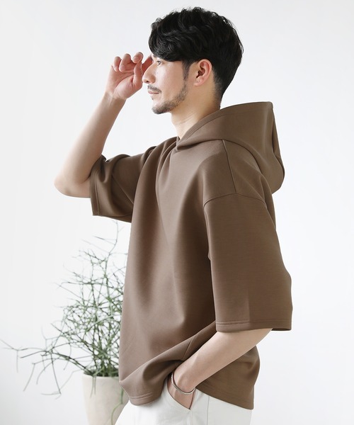 SPU（スプ）の「ハイポンチ半袖プルパーカー（パーカー・メンズ・ネイビー/カーキ/ベージュ/ブラック/ブラウン/グレー/チャコール・M/L/XL/S）」の17枚目の写真
