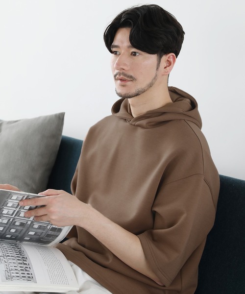 SPU（スプ）の「ハイポンチ半袖プルパーカー（パーカー・メンズ・ネイビー/カーキ/ベージュ/ブラック/ブラウン/グレー/チャコール・M/L/XL/S）」の18枚目の写真