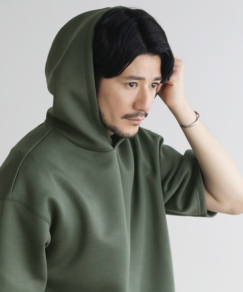 SPU（スプ）の「ハイポンチ半袖プルパーカー（パーカー・メンズ・ネイビー/カーキ/ベージュ/ブラック/ブラウン/グレー/チャコール・M/L/XL/S）」の19枚目の写真