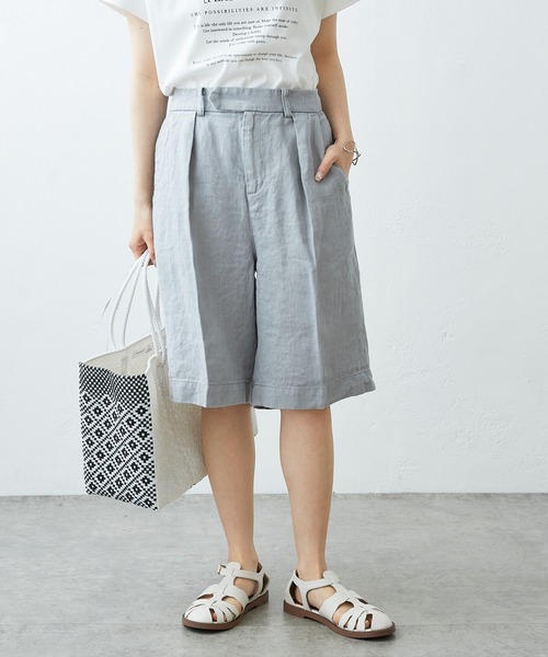 PUAL CE CIN(ピュアルセシン)の「JAPAN MADE リネンデニム調バミューダパンツ(その他パンツ・レディース・グレー/オフホワイト/ナチュラル・FREE)」の3枚目の写真