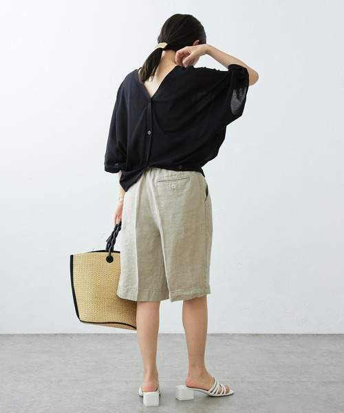 PUAL CE CIN(ピュアルセシン)の「JAPAN MADE リネンデニム調バミューダパンツ(その他パンツ・レディース・グレー/オフホワイト/ナチュラル・FREE)」の14枚目の写真