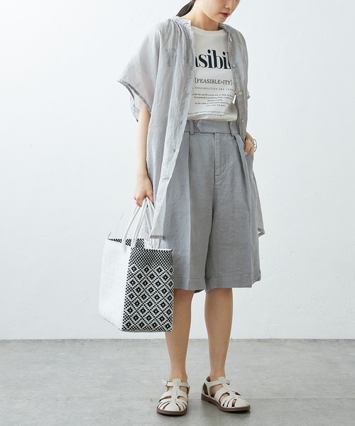 PUAL CE CIN(ピュアルセシン)の「JAPAN MADE リネンデニム調バミューダパンツ(その他パンツ・レディース・グレー/オフホワイト/ナチュラル・FREE)」の15枚目の写真