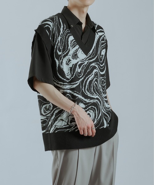 Ellno Loset（エルノロゼット）の「柄ニットベスト（ベスト・メンズ・ブラック/ブラック系その他2/ブラック系その他・MEDIUM/LARGE）」の18枚目の写真